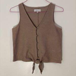 Texture & Thread MADEWELL Women's XS Button Front Tie Tank Top Brown V-neck
